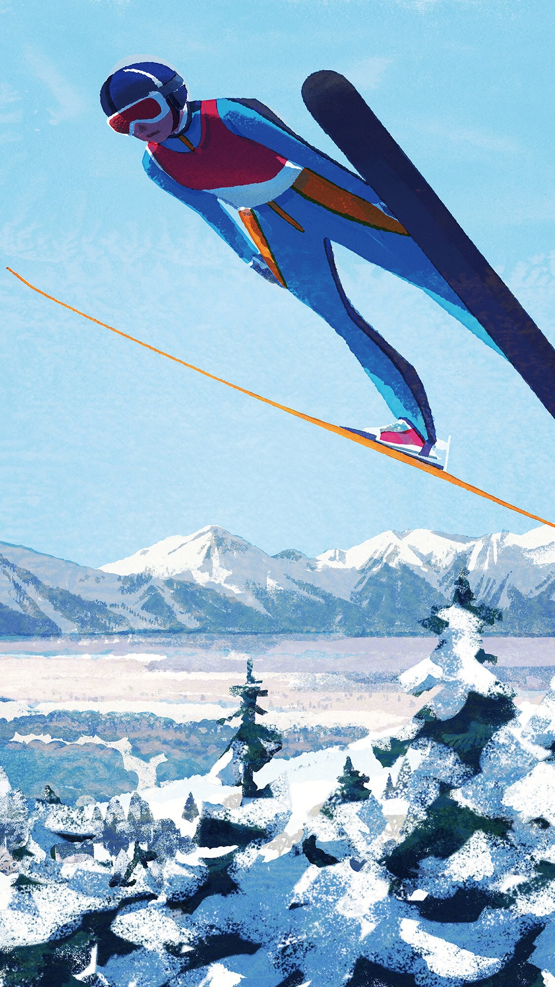 日本插画师 tatsuro kiuchi 冬奥会系列插画作品:跳台滑雪